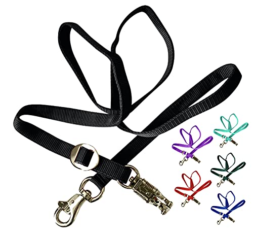 Majestic Ally Double Thick 36" to 72" Trailer Tie for Horse Haulage, Cross tie with Adjustable Buckle, Panic Snap and Bull Snap – 1" Wide by 36" to 72" Long (Black) - color: Black