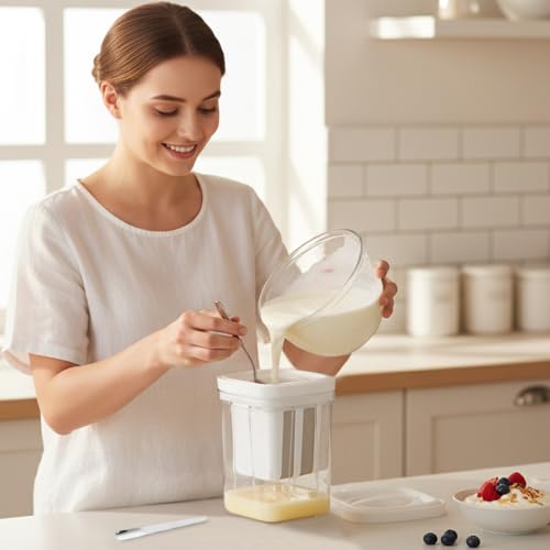 Yogurt Strainer,1100ml Greek Yogurt Strainer,with Stainless Steel Fine Mesh - color: 1100ml