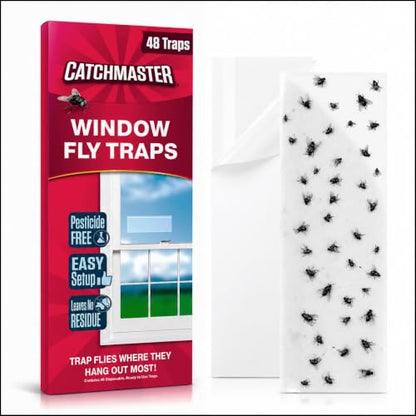 Catchmaster Window Fly Traps 48 Pack Bulk, Clear Sticky Indoor Fly Strips - size: 48 Standard Traps