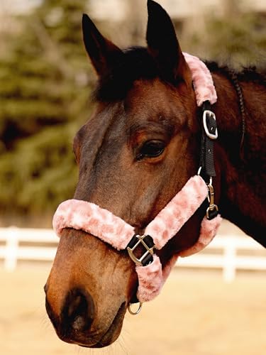 Harrison Howard Fleece Halter Covers for Horses, Set of 9, Prevent Hair Loss Pressure Marks, Padded Horse Halter Fleece Set Blush Leopard - color: Blush Leopard