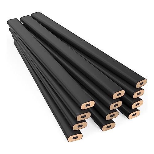 GRAPHITE Hard Lead Carpenter Pencils Bulk - (1) Pack of 12 Pieces Lumber Wooden Pencil #2 (HB) - Black - color: Black, size: 12 Count (Pack of 1)