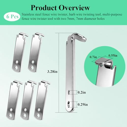 6 Pcs Fence Wire Twister for T-posts, Barb Wire Twisting Tool, 2 Holes