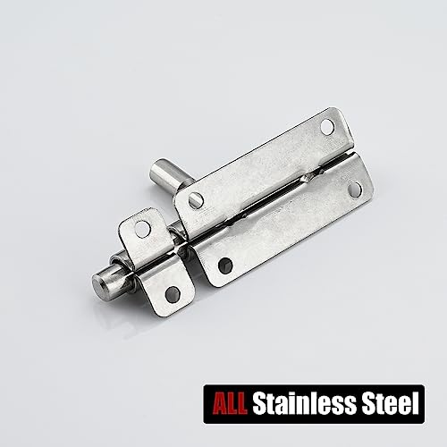 JQK Door Latch Lock Barrel Bolt 4 Inch, 304 Stainless Steel Slide Gate Latches Security Thickened 1.4mm with Padlock Hole, Silver, 2 Pack HBB120-P2 - color: Silver, size: 2 Pack