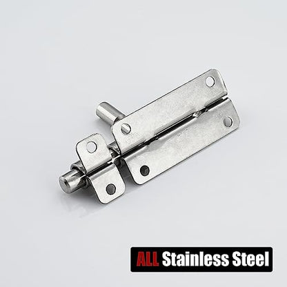 JQK Door Latch Lock Barrel Bolt 4 Inch, 304 Stainless Steel Slide Gate Latches Security Thickened 1.4mm with Padlock Hole, Silver, 2 Pack HBB120-P2 - color: Silver, size: 2 Pack