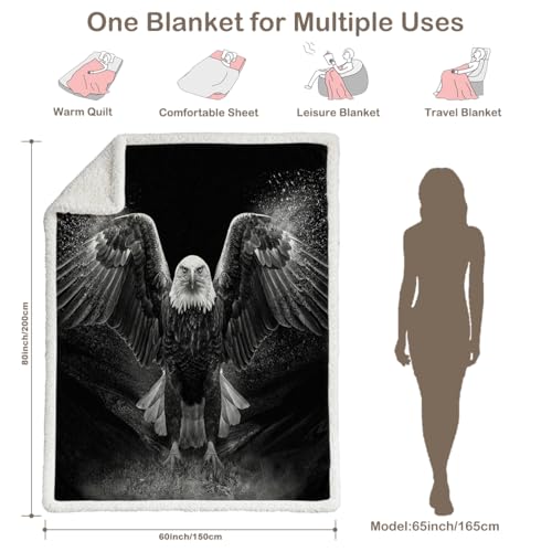 Sleepwish Bald Eagle Sherpa Blanket Powerful Animal Blanket Print Throw - color: Bald Eagle, size: Twin