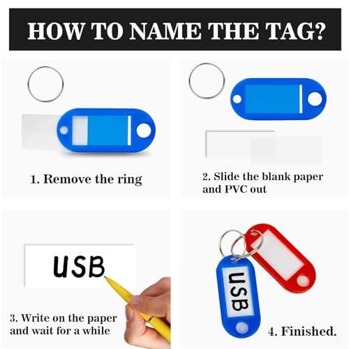 Sukh 60pcs Key Ring Tags - Plastic Key Tags with Labels and Split Rings
