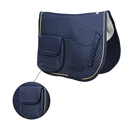 SIE Half Fleece Lined Horse English Saddle Pads All Purpose with Pockets - color: Navy Blue