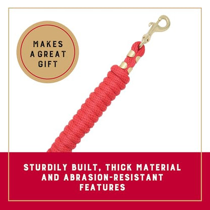 Weaver Equine Performance Lead Rope, Red, 8' Horse Value Rope with Brass Plated 225 Snap, Soft Comfort Grip, Barn Horse Tack for Daily Use