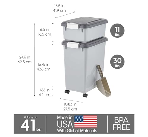 IRIS USA Dog Food Storage Container, Up to 30+11 lbs, Gray/Dark Gray - color: Gray/Dark Gray