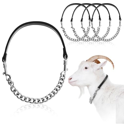 Misdary 4 Pcs Goat Show Collars Adjustable 14" Chain, 14'', Black - color: Black