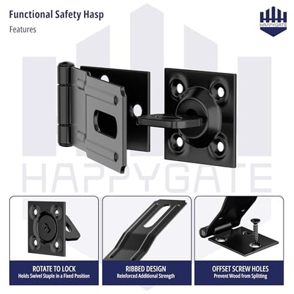 Swivel Staple Safety Hasp Latch Lock with Twist Knob, Black 1pcs - color: Black