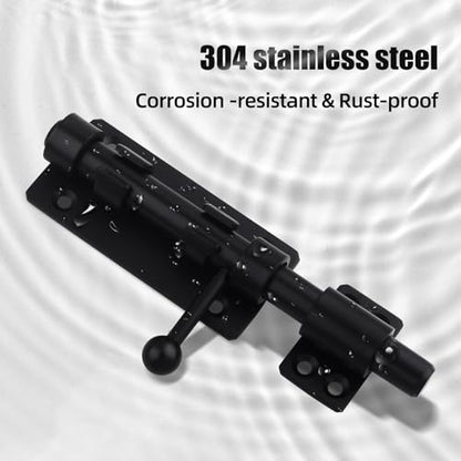 Barrel Bolt Latch, 6.3" Heavy Duty Gate Latch Slide Lock Solid 304 Stainless Steel Bolt Lock for Inside Door, Finished Shed Door Latch (2 Pack, Black) - color: Black 6inch