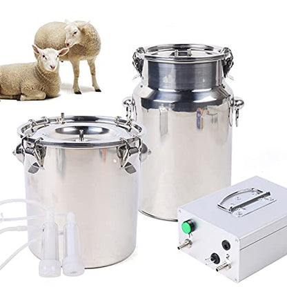 Electric Dual Head Goat Milking Machine Portable Pulsation Milking Machine Piston Vacuum Pump Stainless Steel Milking Equipment 5L/1.32Gal