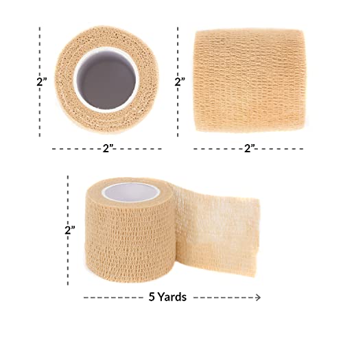 Ever Ready First Aid Self Adherent Cohesive Wrap Bandages, 2” x 5 Yards for First Aid, Sprains, Swelling, Sports, Pets, Tan – 36 Count