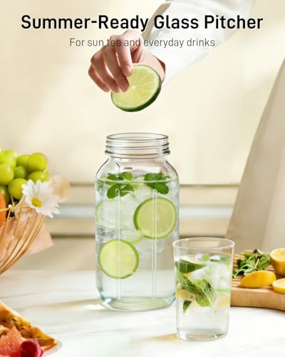 64 oz Mason Jar Pitcher, Glass Pitcher with Lid for Sun Tea & Iced Tea - color: Pink, size: 64 Ounces