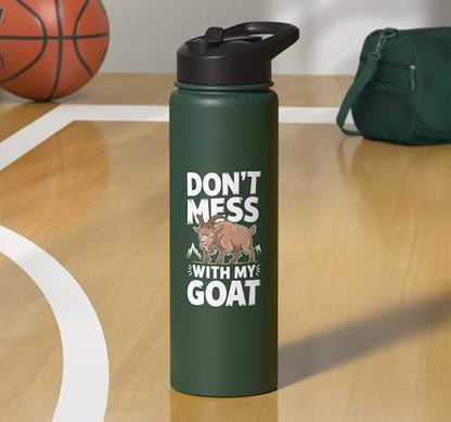 Don´t Mess With My Goat Cute Coat Pygmy Goat Farmer Stainless Steel Insulated Water Bottle - color: Dark Green