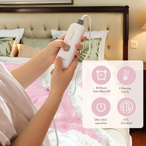 Electric Heated Blanket 72"×84", 4 Heating Levels & 10H Auto-Off | Full Size Pink, Sherpa & Soft Microplush, Quick Heating, Machine Washable, for Couch, Bed & Office, Parents' Gifts - color: 11-pink, size: Full Size ( 72"x84" )