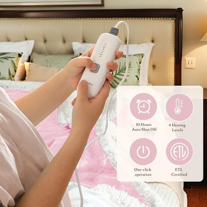 Electric Heated Blanket 72"×84", 4 Heating Levels & 10H Auto-Off | Full Size Pink, Sherpa & Soft Microplush, Quick Heating, Machine Washable, for Couch, Bed & Office, Parents' Gifts - color: 11-pink, size: Full Size ( 72"x84" )