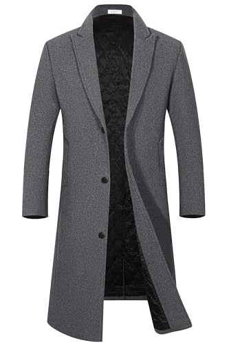 APTRO Men's Full Length Trench Coat Long Wool Overcoat Winter Windbreaker - color: Solid Grey, size: Large