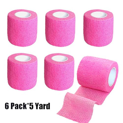 2 Inches Self Adhesive Bandage Wrap Bulk, 6 Pack, Pink - color: Pink
