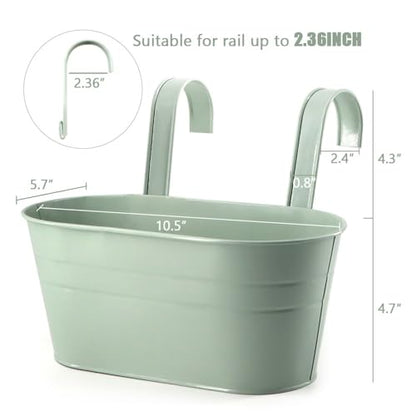 3 Pack Metal Railing Planters, 10.5" Oval Hanging Flower Pots with Detachable Hooks & Drainage Holes, Fits Rails up to 2.36", Galvanized Iron Fence Bucket for Balcony Garden Patio - Blue - color: Blue, size: 3 Pack, 10.5"L x 5.7"W x 4.7"H