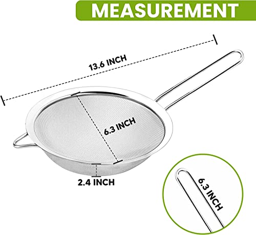 6.3" Fine Mesh Strainer with Stainless steel handle - Sieve Fine Mesh Stainless Steel - Ideal to Sift Flour, Icing Sugar, Fruits and Vegetables. - size: 6.3 Inches - SS