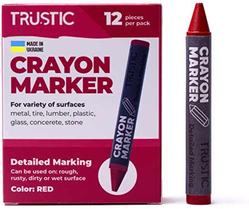 Universal Crayon Wax Marker for Industrial and Craft Detailed Marking on Lumber Metal Carton Ceramics Concrete Glass Plastic Tire 4 x 1/2", Pack of 12 (Red) - color: Red