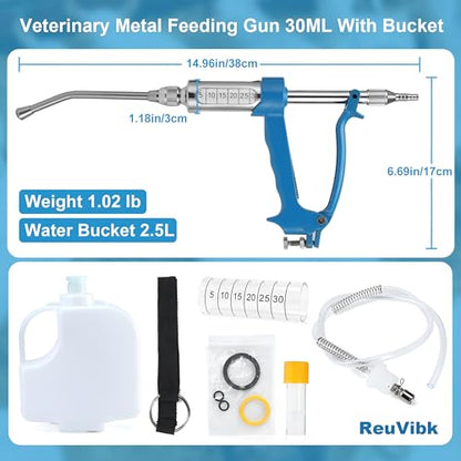 30ml Adjustable Livestock Drench Gun for Goats, Sheep & Cattle - color: Blue, size: 30M LWith Kettle