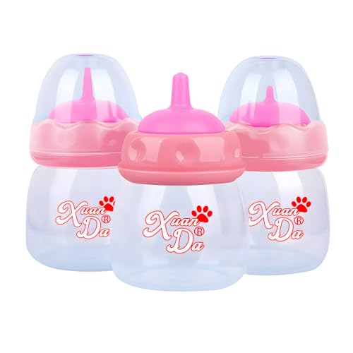 Pet Feeding Bottle,3 Pack 60ml Nursing Bottle, 3 Sizes Nipples with Ventilation Valve Resistant Tearing Perfect for Puppies, Kittens, Small Wildlife (Pink) - color: pink