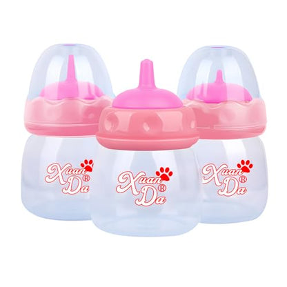 Pet Feeding Bottle,3 Pack 60ml Nursing Bottle, 3 Sizes Nipples with Ventilation Valve Resistant Tearing Perfect for Puppies, Kittens, Small Wildlife (Pink) - color: pink