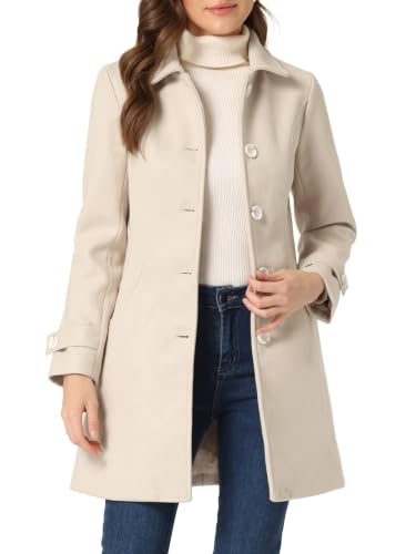 Allegra K Women's Winter Overcoat Peter Pan Collar Single Breasted Pea Coat - color: Beige, size: Medium