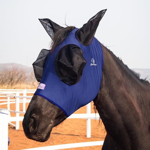Stretchy Horse Fly Mask with Extra-Large Eyes & Mane Opening – Soft, Breathable Fly Mask for Horses, Tangle-Free Design, Enhanced Visibility (Navy Blue, Cob (Medium)) - color: Navy Blue, size: Cob (Medium)
