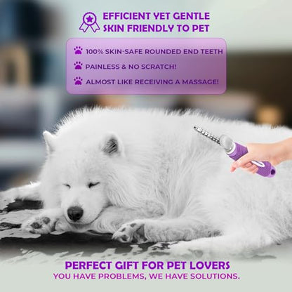 GENPEPADO Dematting Undercoat Rake Comb for Dogs & Cats with Long 2.5-In Stainless Steel Safety Blades for Removing Knots, Mats & Tangles - Pet Grooming Deshedding Brush Tool with Anti-Slip Grip
