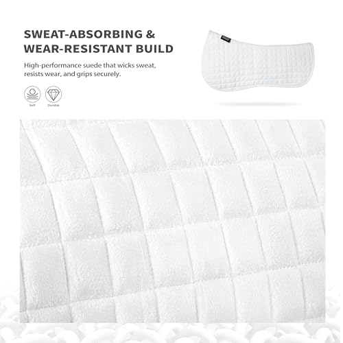 Harrison Howard Half Pad Pressure Relief Injury Prevention for Horses, Contoured Fit, Breathable Horse Riding Saddle Pad - color: white
