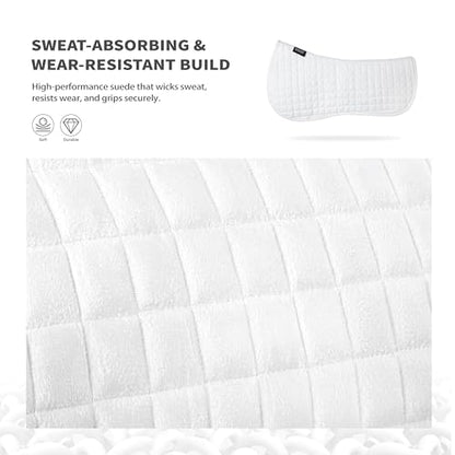 Harrison Howard Half Pad Pressure Relief Injury Prevention for Horses, Contoured Fit, Breathable Horse Riding Saddle Pad - color: white