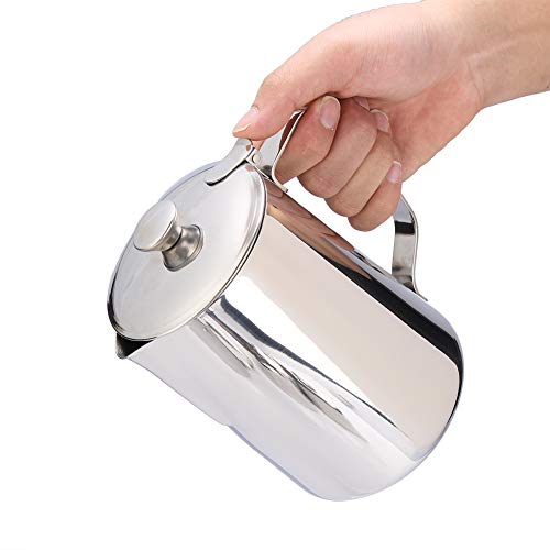 Stainless Steel Coffee Cup Mug Milk Frothing Pitcher Jug with Lid for Latte Coffee Art for Office Kitchen(1000mL) - size: 1000mL