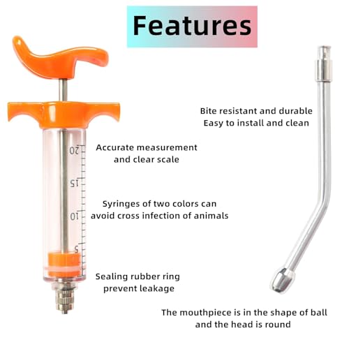 2 Pcs Goats Feed water filler, Drench Nozzle, Reusable, Adjustable Dosage, for Cattle, Sheep, Goats, Horse, Pig, Dog Supplies (Blue+Orange 20ml) - size: G (2ps 20ml)