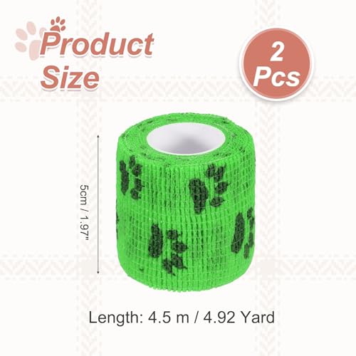 Pet Wrap Bandages, 2 Inch 5 Yard Self Adhesive Bandage Wrap, Pet Non-Woven Tape First Aid Cohesive Gauze, (Emerald Green/Paw, 2 Pcs), Intended for Dog/Cat/Bird/Legs/Paws/Wound - color: Emerald Green, size: 2 inch