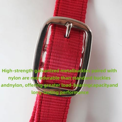 Heavy Duty Soft Nylon Horse Halter, Padded and Adjustable, Chin and Throat Snap Hook Halters for Horses, Heavy-Duty Metal Buckle - color: Red