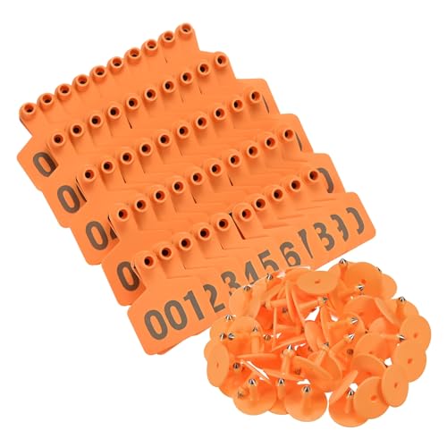 M METERXITY 100-Pack Cattle Ear Tags, Numbered 001-100, Fade-Proof and Loss-Resistant TPU Livestock Tags for All Seasons, Easy to Install for Cattle/Pigs/Sheep/Goats [Orange] - color: Orange