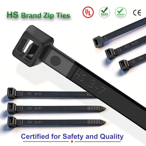 HS 12 Inch Black Zip Ties 1000 Bulk Pack,Nylon Cable Ties 50 LB Strong Wire Tie Wraps Black UV Outdoor Purpose - color: Black, size: 1000pcs 12”
