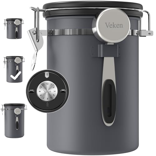 Veken Coffee Canister, Airtight Stainless Steel Food Storage Container,22OZ - color: Gray, size: 22 oz