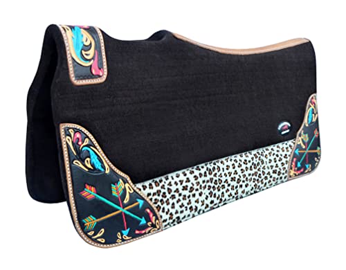 CHALLENGER Horse 32" x 30" Western Contoured Wool Felt Therapeutic Saddle Pad Black 39217 - color: Black Cheetah