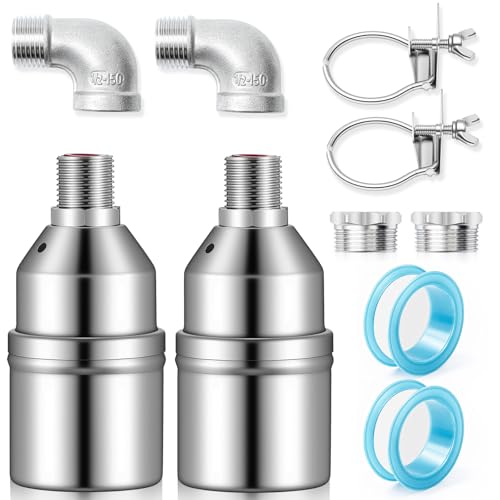 Hicarer 2 Set 304 Stainless Steel Water Float Valve 1/2" to 3/4" Automatic Water Level Control Shut off Float Valve for Watering Tank, Livestock Troughs, Pool, Distiller