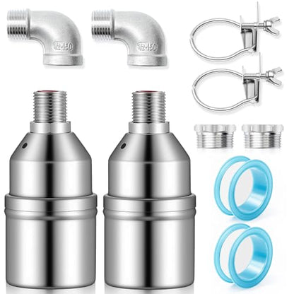 Hicarer 2 Set 304 Stainless Steel Water Float Valve 1/2" to 3/4" Automatic Water Level Control Shut off Float Valve for Watering Tank, Livestock Troughs, Pool, Distiller