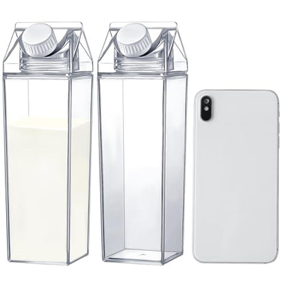17 oz Milk Carton Water Bottles Clear Plastic Milk Box Portable Reusable Square Juice Bottles for Outdoor Sports Travel Camping Activities(2 Pieces)
