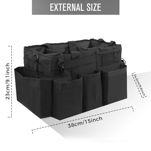 SCAVATA Wearable Cleaning Caddy Organizer with Handle & Shoulder Straps for Housekeepers, Under Sink & Car Cleaning Tool Organizer Bag with 4 Foldable Dividers (Black) - color: Black