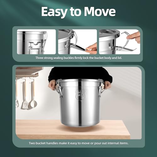 5.5Gal Stainless Steel Canister with Airtight Lid 26-35Lbs Flour Storage Containers for Kitchen Metal Rice Bucket Coffee Canister Dog Food Container Milk Can w/Handles & Sealing Buckles (21L) - color: 21L