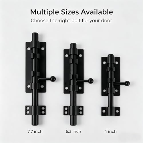 1-Pack 7.7" Barrel Bolt Latch Black,Stainless Steel Heavy Duty Gate Latches - color: Black-7.7inch