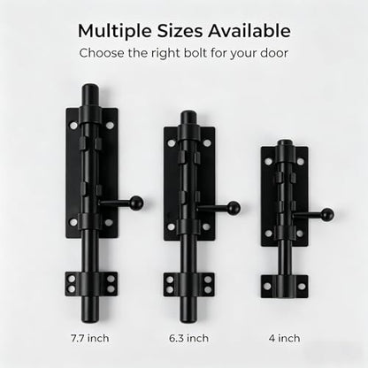 1-Pack 7.7" Barrel Bolt Latch Black,Stainless Steel Heavy Duty Gate Latches - color: Black-7.7inch